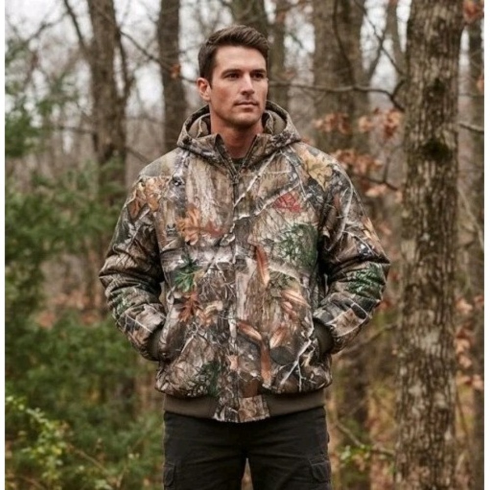 Realtree Edge Camo Puffer Jacket Mens 2XL Zip Hooded Heavyweight Hunting Coat